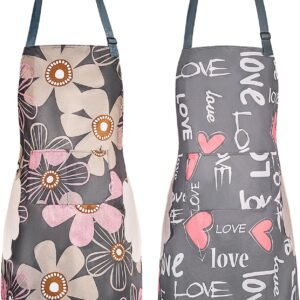 DILLMAN 2 Pack Floral Aprons with Pocket Blooming Womens Waterproof Adjustable Cooking Aprons Kitchen Gardening Salon