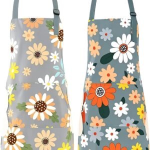 Floral Apron Kitchen Apron with Hand Wipe, Aprons for Women with pockets,Women's Kitchen Apron,Waterproof Aprons for Cooking Baking (2, Flower)