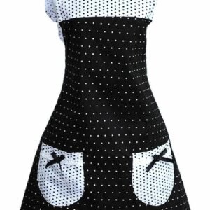 Hyzrz Princess Frill Lace Polka Dot Kitchen Cooking Aprons for Women with Pockets Cross Back