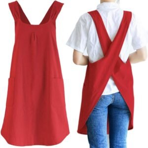 Japanese Style Linen Cotton Cross Back Pinafore Apron with Pockets for Women Ladies Men Chef Kitchen Cooking Baking