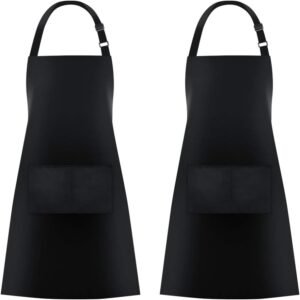 Jubatus 2 Pack Bib Aprons with 2 Pockets Cooking Chef Kitchen Apron for Women Men, Black
