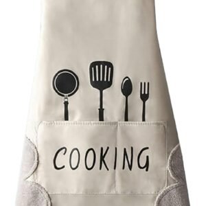 Kitchen Apron with Hand Wipe,Water-drop Resistant with 2 Pockets Cooking Baking Bib Aprons for Women Men Chef