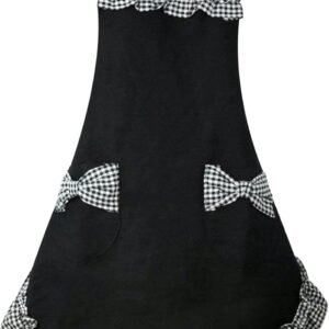 Kitchen Cooking Aprons, Cute Retro Lovely Vintage Ladies Kitchen Flirty Vintage Aprons for Women Girls with Pockets, Black