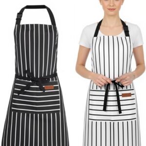 Kitchen Cooking Aprons Double Sided Adjustable Bib Chef Apron with 2 Pockets for Women Men Gardening Cooking Art Painting