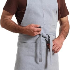 MEEMA Chef Apron with Pockets | Comfortable One Size Fits All | Upcycled Adjustable Cross Back Aprons for Women and Men