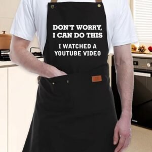 Mens Apron with Pocket Funny Gifts for Husband Boyfriend Cooking Barista Grill Aprons for Man (Black)