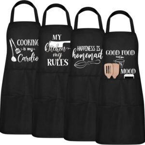 Mepase 4-piece Fun Cooking Apron Set, Women's Size, with 2 Pockets, Adjustable Kitchen Apron, Suitable for Moms, Wives, Bakers, Chefs