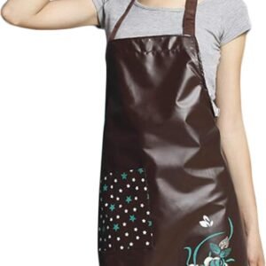 PU Kitchen Oil and Waterproof Aprons for Women with Pocket for Cooking Washing