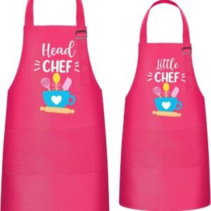 R HORSE 2Pcs Adults Kids Matching Apron Set Mommy and Me Adjustable Kitchen Apron with 2 Pockets Parent and Child Matching Gift for Mother's Day Women Daughter Cooking Baking Painting Training