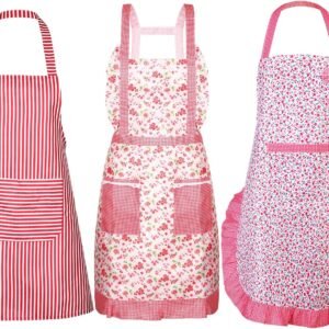 SATINIOR 3 Pack Floral Aprons for Women with Pockets - Adjustable Waist Waterproof Kitchen Apron for Cooking, Baking, Gardening, Gift for Mom, Wife, Grandma