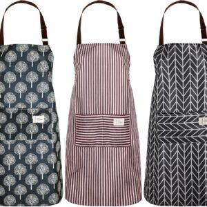 SATINIOR 3 Pieces Waterproof Bib Apron with 2 Pockets Adjustable Cooking Kitchen Apron for Women Men Chef BBQ Baking Cleaning