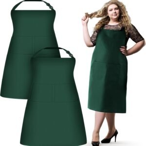 Shyyween 2 Pcs Plus Size Chef Aprons Extra Large Adjustable Unisex Kitchen Aprons with 2 Pockets for Women Men Cooking Work