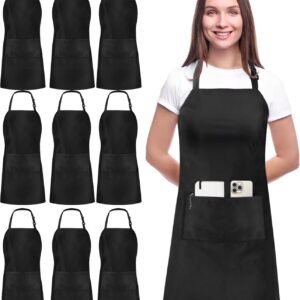 Utopia Kitchen 10 Pack Bib Apron Adjustable with 2 Pockets, Water and Oil Resistant, Cooking Kitchen Chef Apron for Women Men