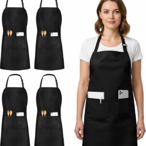 Utopia Kitchen 4 Pack Bib Apron Adjustable with 2 Pockets, Water and Oil Resistant, Cooking Kitchen Chef Apron for Women Men