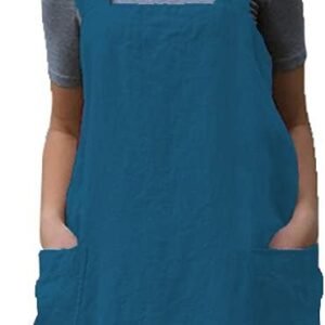 WROLEM Women's Practical Cross Back Pinafore Apron with Large Pockets Home Kitchen,Restaurant,Coffee House,Cooking,Gardening