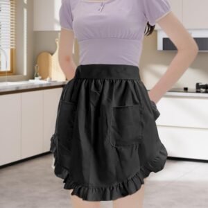 Womens Waist Apron with Pockets Retro Kitchen Cleaning Ruffles Half Apron