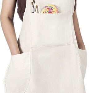 conda 100% Cotton Canvas Professional Bib Apron With 3 Pockets for Women Men Adults,Waterproof,Natural 31inch By 27inch
