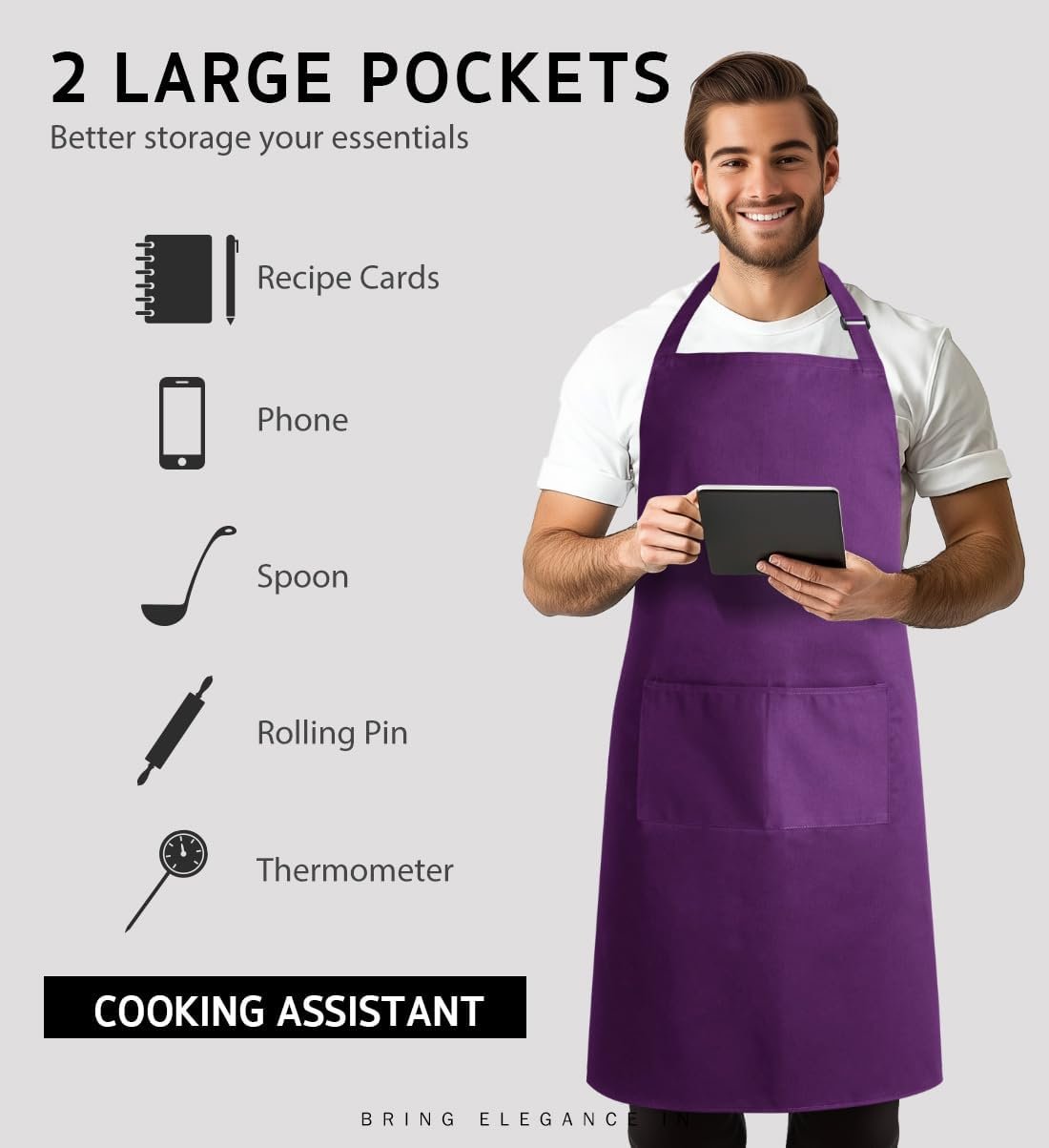 Syntus Apron for Men Women, Adjustable Cooking Kitchen Chef Aprons with 2 Pockets, Cotton/Polycotton/Polyester - Image 4