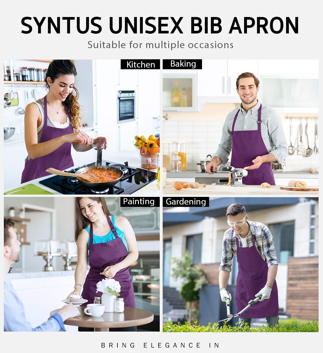 Syntus Apron for Men Women, Adjustable Cooking Kitchen Chef Aprons with 2 Pockets, Cotton/Polycotton/Polyester - Image 7