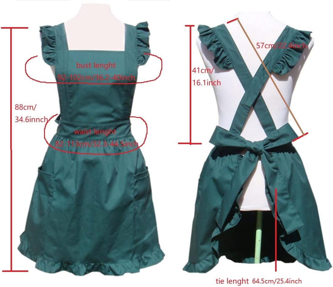 Hyzrz Cute Lovely Cotton Retro Kitchen Cooking Aprons for Women Girls Vintage Baking Victorian Apron with Pockets for Gift (Green) - Image 3
