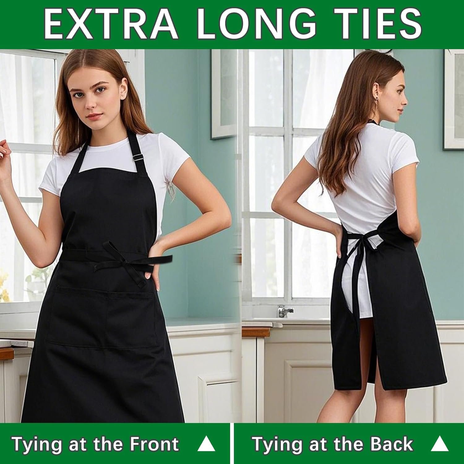 Bib Apron - Unisex Black Aprons 2 Pockets Cooking Kitchen Apron for Chef,BBQ Drawing aprons black (10 PCS) - Image 3