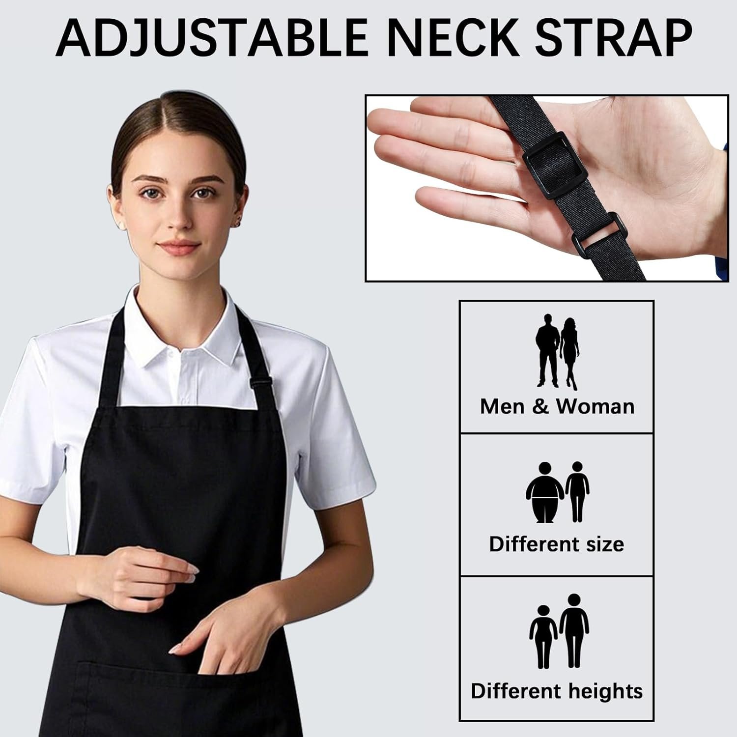 Bib Apron - Unisex Black Aprons 2 Pockets Cooking Kitchen Apron for Chef,BBQ Drawing aprons black (10 PCS) - Image 6
