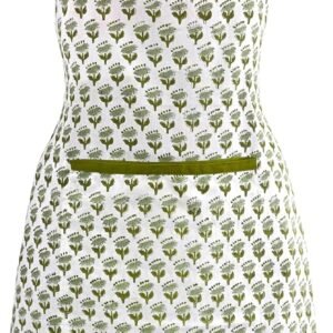 CPC Cotton Floral Kitchen Apron for women with Pocket and Adjustable Neck Ties. Apron for Women Men Chef-Hand Block Printed