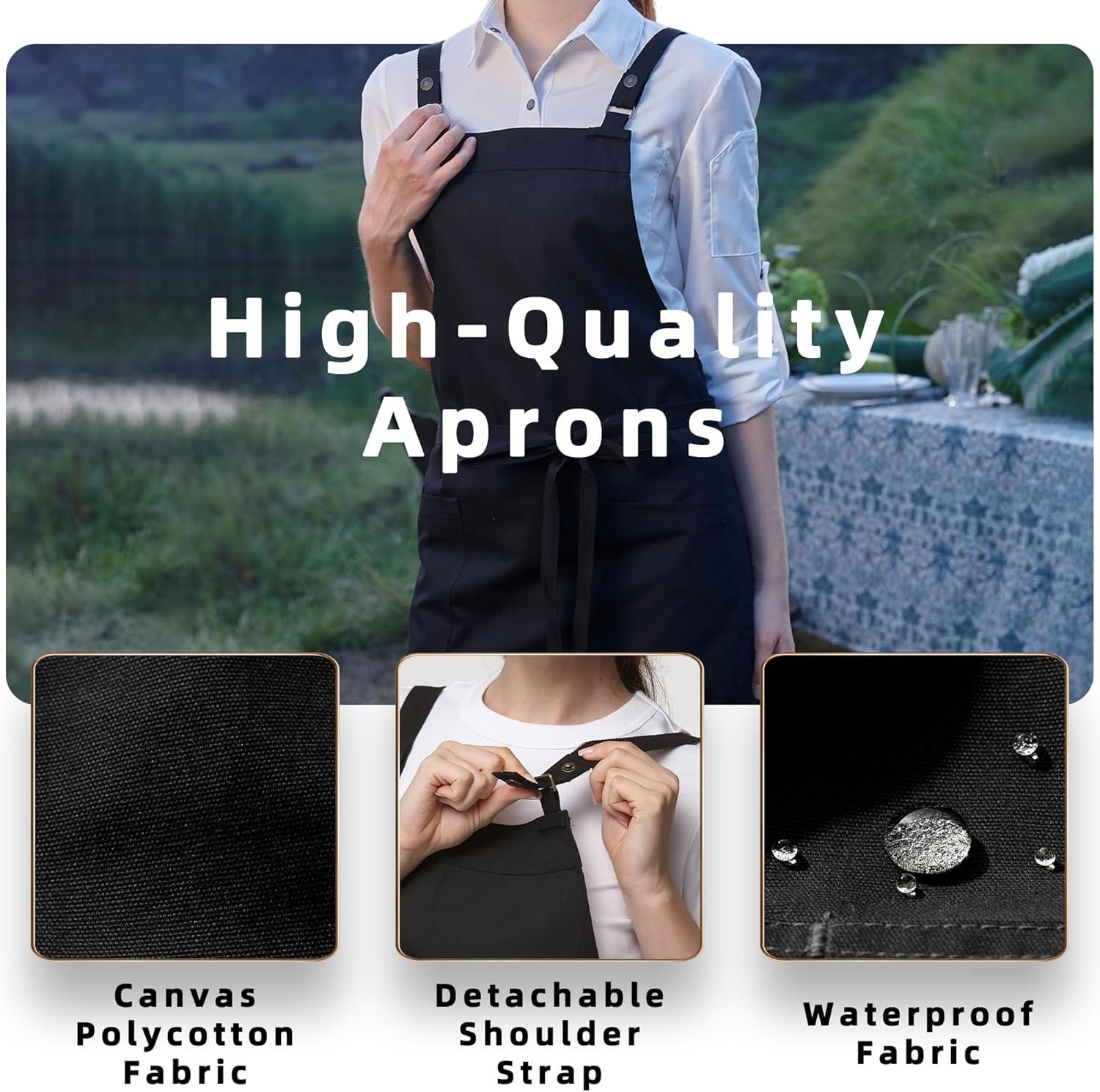Unisex Kitchen Apron, Cross Strap Apron with 2 Pockets, Durable Waterproof Professional Apron - Image 3