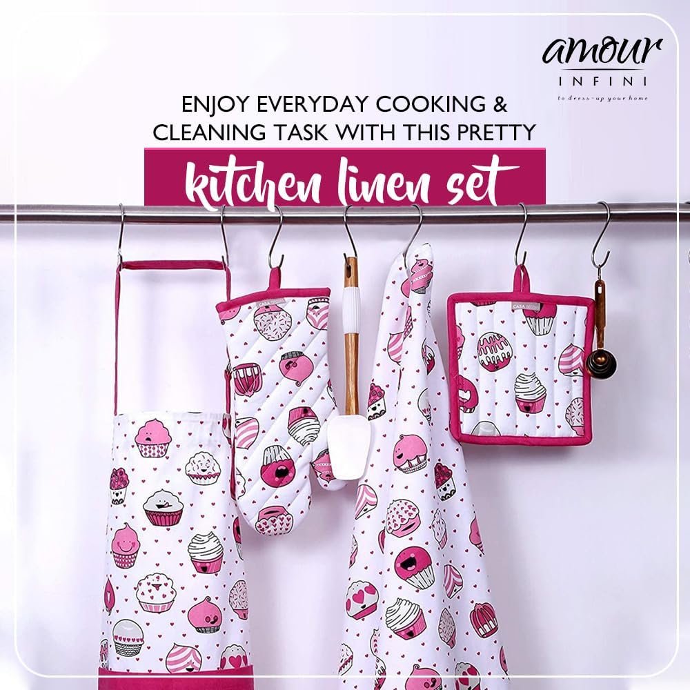 AMOUR INFINI Cotton Aprons for Women with Pocket, Adjustable Strap & Waist Ties - Printed Aprons for Baking, Cooking, Gardening (27.5 x 33 Inches) - Image 6