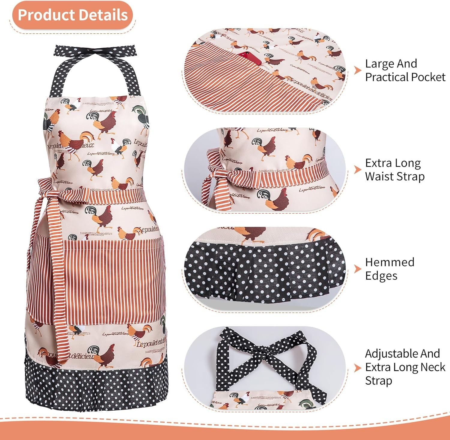 Lovely Flower Pattern Retro Aprons With Large Pockets for Women Girls Cooking Kitchen Bakery Mother's Gift - Image 4
