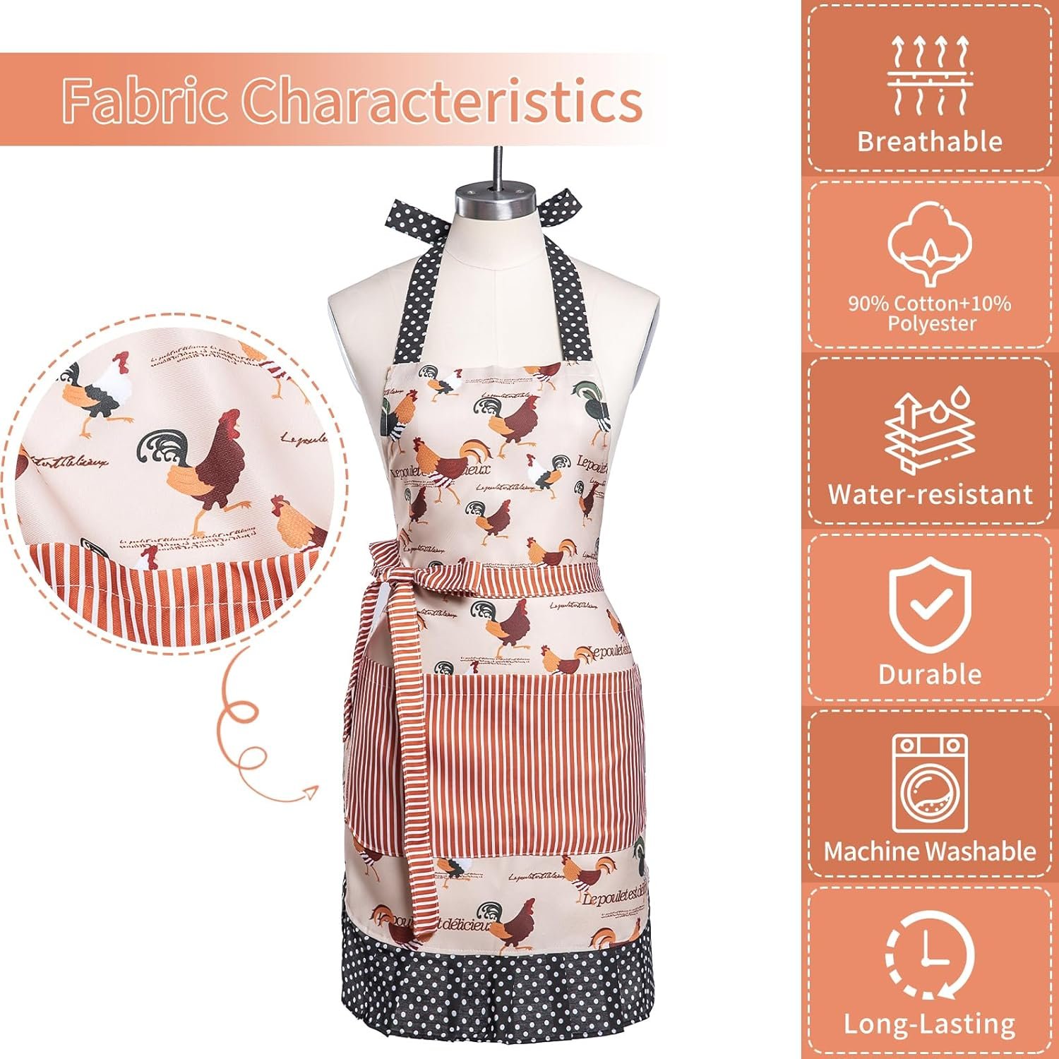 Lovely Flower Pattern Retro Aprons With Large Pockets for Women Girls Cooking Kitchen Bakery Mother's Gift - Image 8