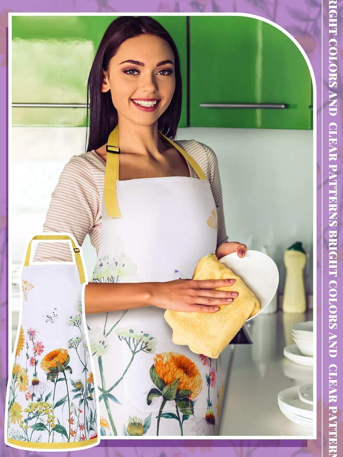 Bencailor 6 Pcs Spring Kitchen Aprons with Pockets Flower Rooster Bee Butterfly Sunflower Summer Aprons Bulk for Women(Multicolored,Spring Floral) - Image 3