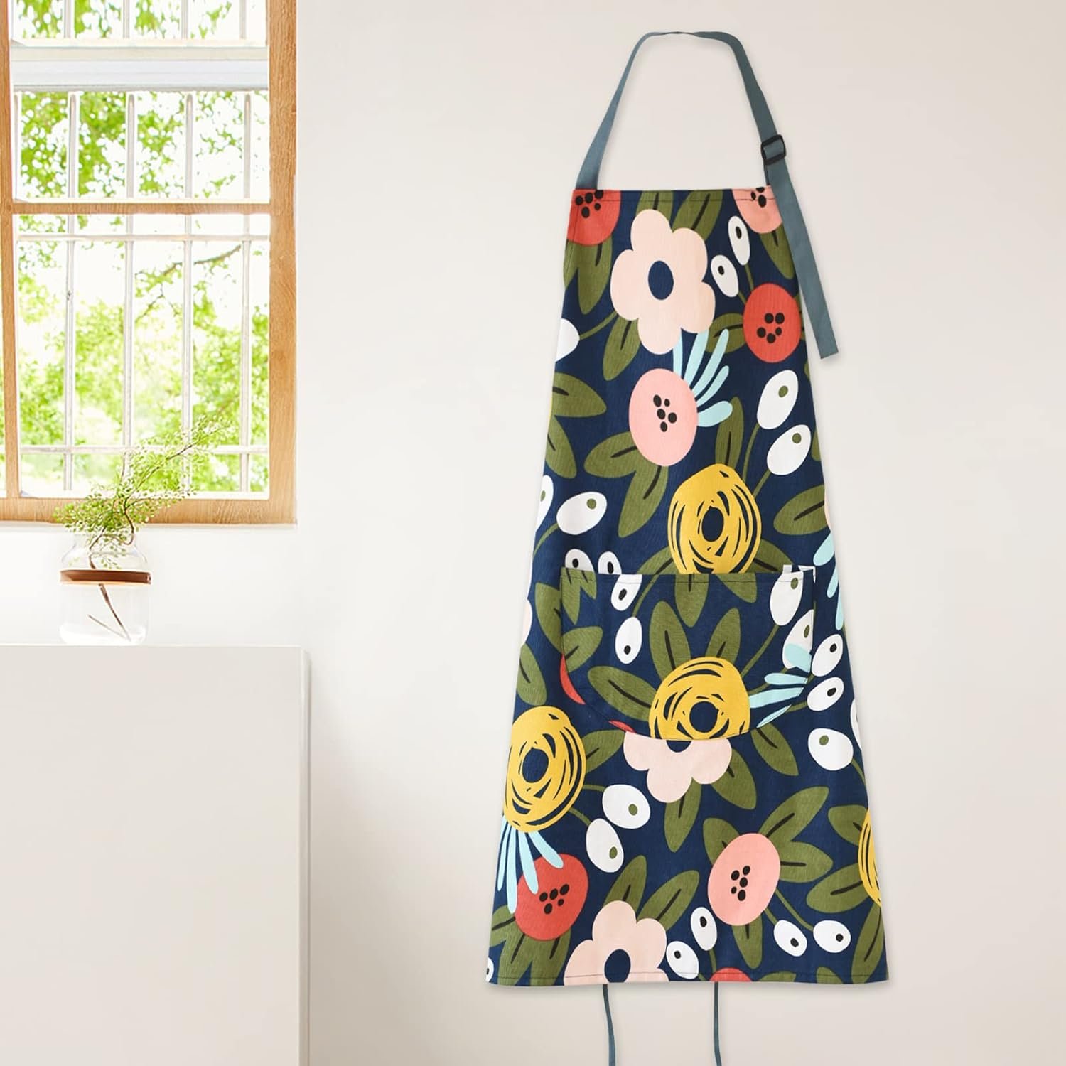 2 Pack Floral Apron for Women with Pockets, Adjustable Cotton Chef Aprons for Kitchen, Cooking, BBQ & Grill - Image 5