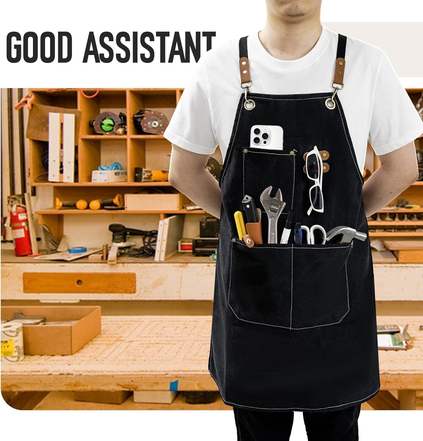 Aprons For Women Men With Large Pockets, Waterproof Cotton Chef Aprons For Cooking Server Grilling Bbq Kitchen - Image 5