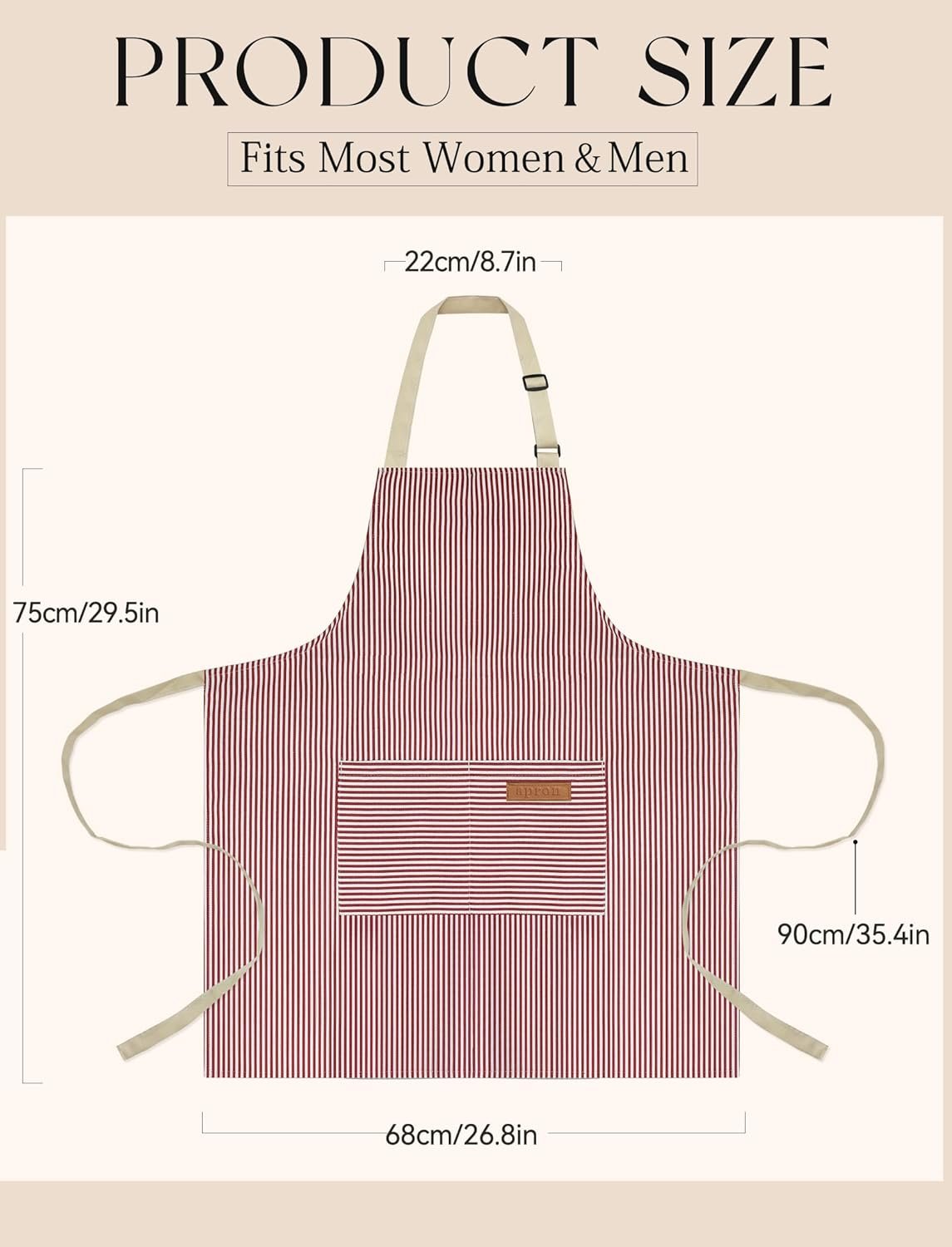 2 Pack Kitchen Cooking Aprons, Soft Aprons for Women Men with 2 Pockets Chef Apron with Adjustable Neck Strap and Long Tie - Image 6