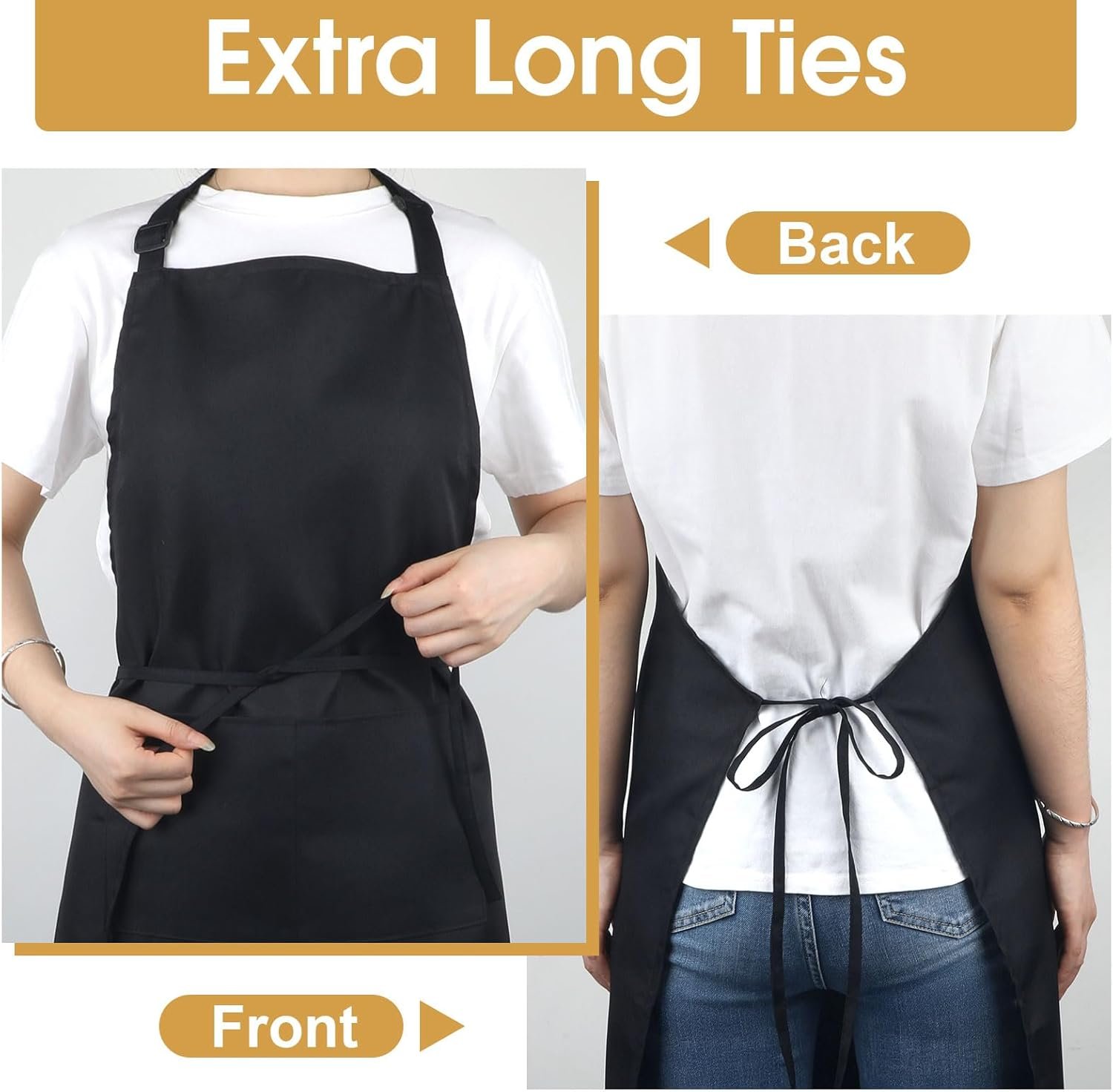 3 Pack Black Aprons for Women with Pockets, Adjustable Water Resistant Cooking Apron Unisex Bib for Chef Men and Women - Image 4