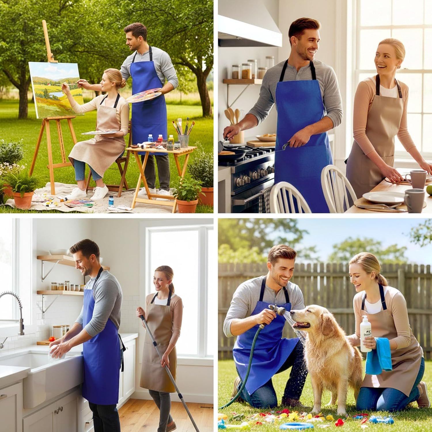 2 Pack Kitchen Aprons, Waterproof and Oil Resistant with 2 Pockets, Adjustable Neck Strap for Both Men and Women, Chef Apron - Image 4