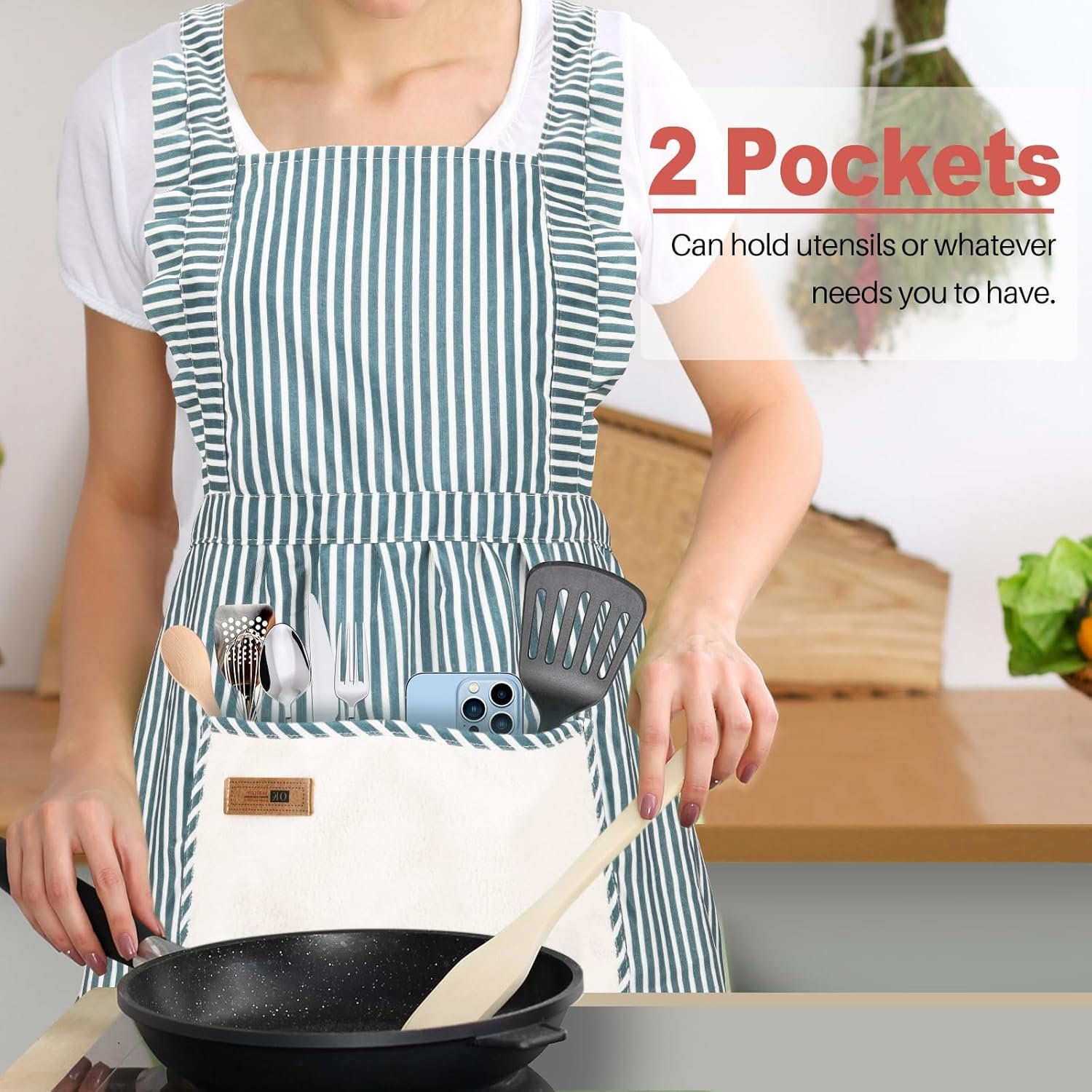 2 Pack Adjustable Kitchen Apron Cooking Apron For Women For Men With Pockets Work Apron Grill Restaurant - Image 3