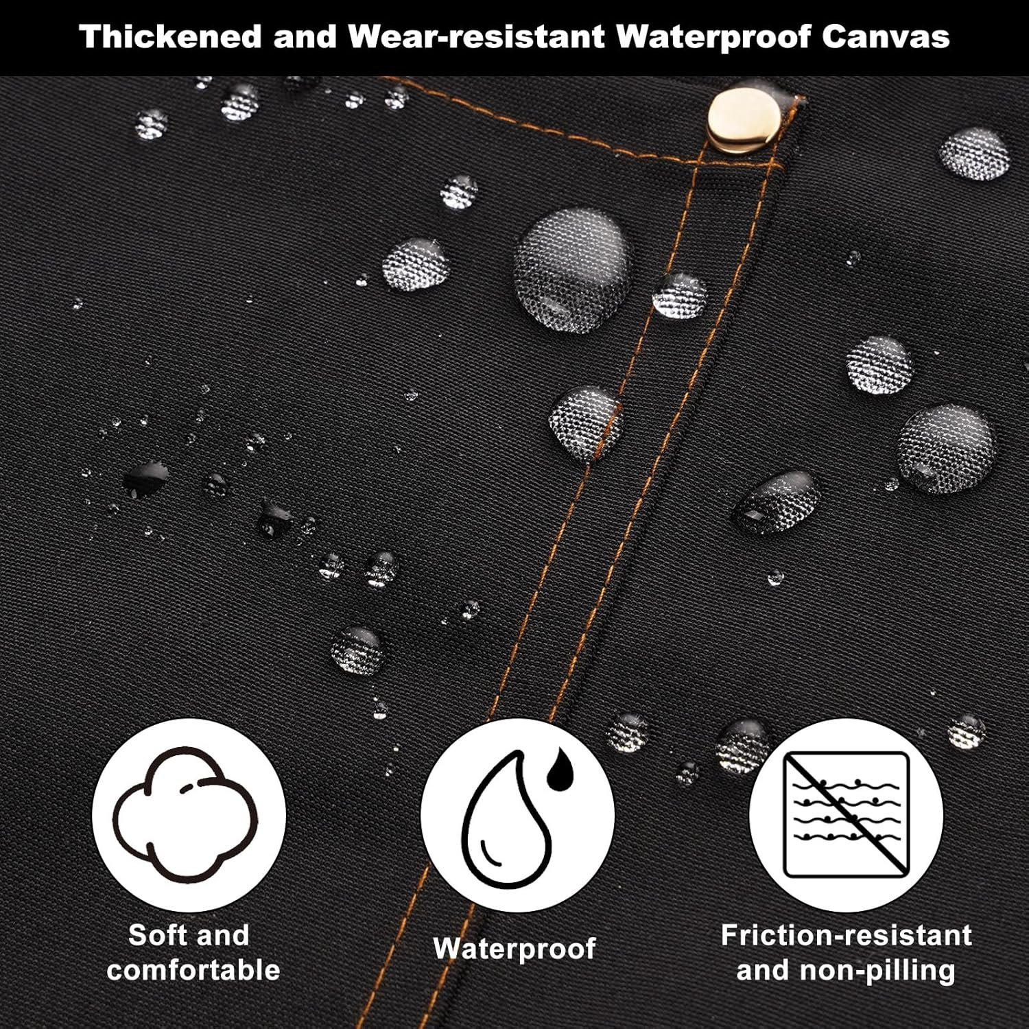 Chef Aprons for Women Men with Pockets(Functional and Large), Oil-Repellent & Water-Resistant Heavy-Duty Black Canvas with Adjustable Straps, Full-Coverage Protection for Cooking, Kitchen - Image 3