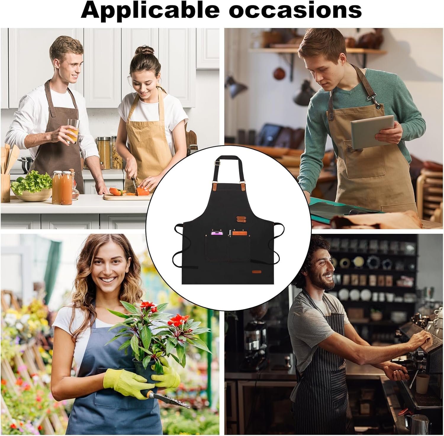 Chef Aprons for Women Men with Pockets(Functional and Large), Oil-Repellent & Water-Resistant Heavy-Duty Black Canvas with Adjustable Straps, Full-Coverage Protection for Cooking, Kitchen - Image 7