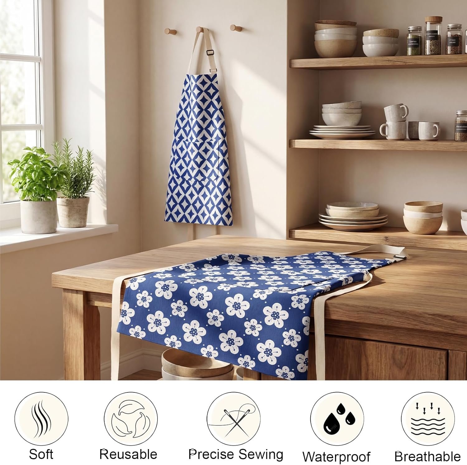 Kitchen Aprons, Adjustable Bib Apron Waterdrop Resistant with 2 Pockets Cooking Kitchen Aprons for Women Men Chef - Image 4