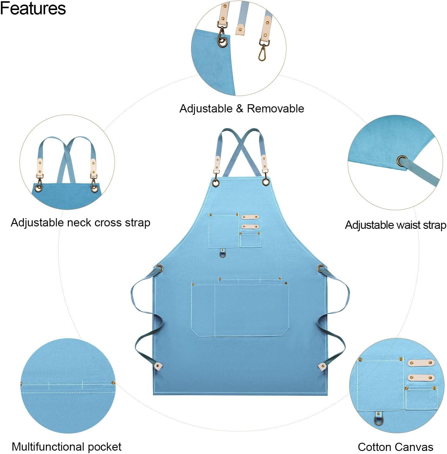 Dulabi Apron, Adjustable Chef Apron for Women and Men with Large Pockets, Cooking Kitchen Apron with Back Straps - Image 2