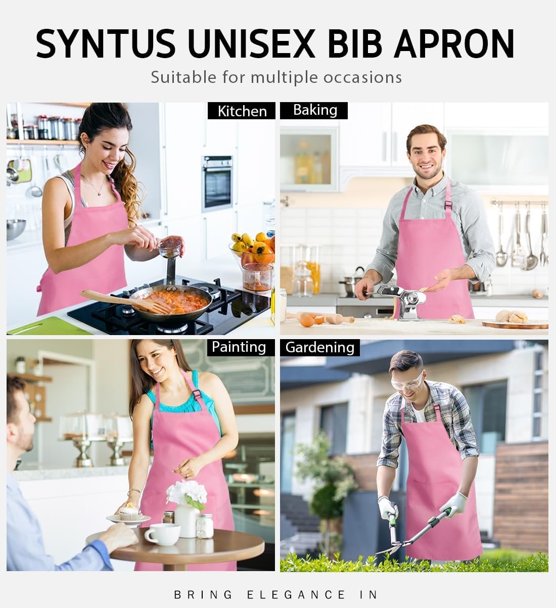 Syntus Apron for Men Women, Adjustable Cooking Kitchen Chef Aprons with 2 Pockets - Image 4