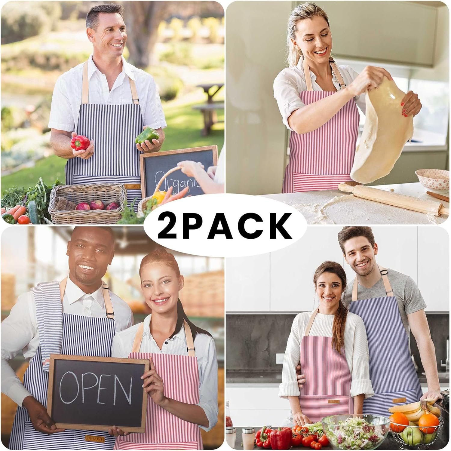 BeLuyi 2 Pack Adjustable Bib Apron with 2 Pockets Chef Cooking Kitchen Restaurant Aprons for Women Men - Image 7