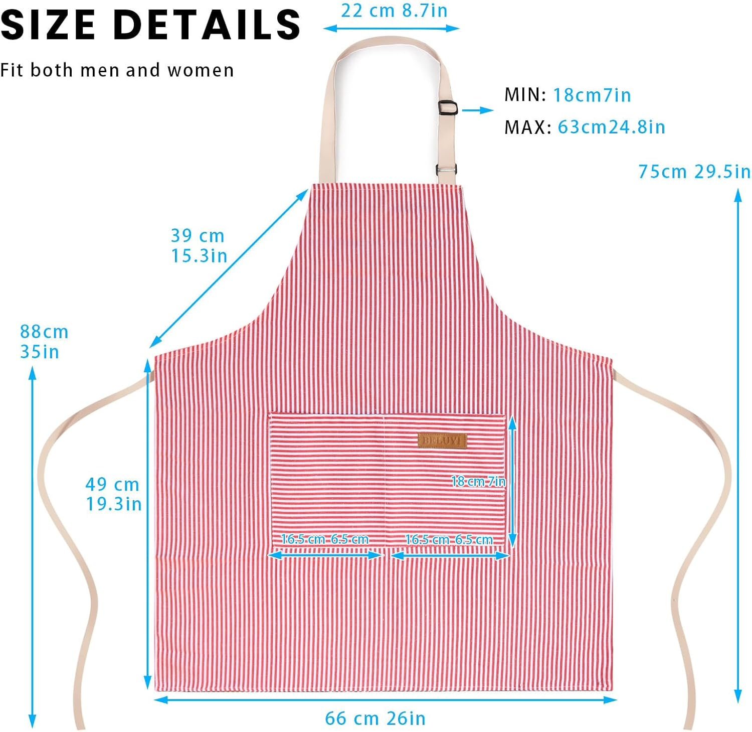 BeLuyi 2 Pack Adjustable Bib Apron with 2 Pockets Chef Cooking Kitchen Restaurant Aprons for Women Men - Image 3