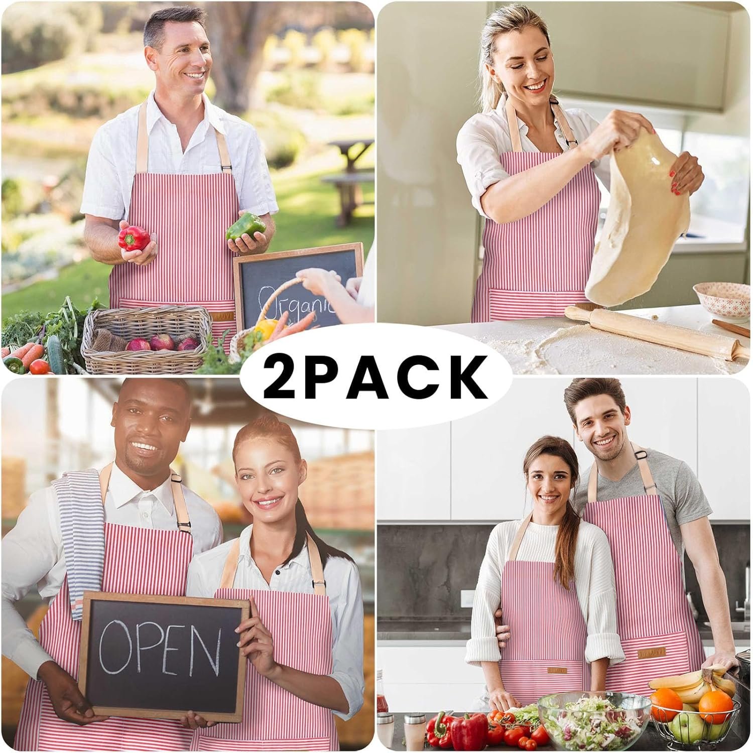 BeLuyi 2 Pack Adjustable Bib Apron with 2 Pockets Chef Cooking Kitchen Restaurant Aprons for Women Men - Image 7