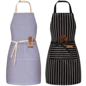 BeLuyi 2 Pack Adjustable Bib Apron with 2 Pockets Chef Cooking Kitchen Restaurant Aprons for Women Men