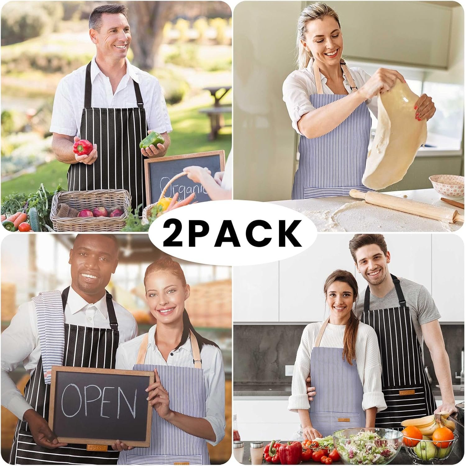 BeLuyi 2 Pack Adjustable Bib Apron with 2 Pockets Chef Cooking Kitchen Restaurant Aprons for Women Men - Image 5