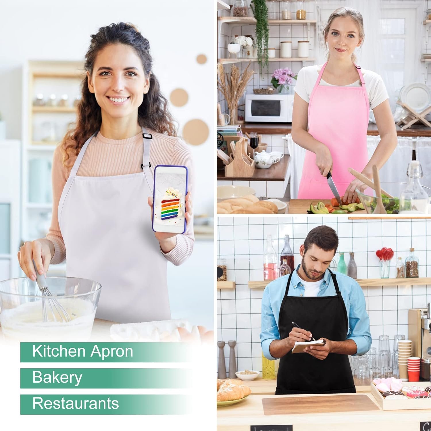 Jubatus 2 Pack 3 Pockets Adjustable Bib Apron Chef Kitchen Cooking Aprons for Women Men, Black - Image 4