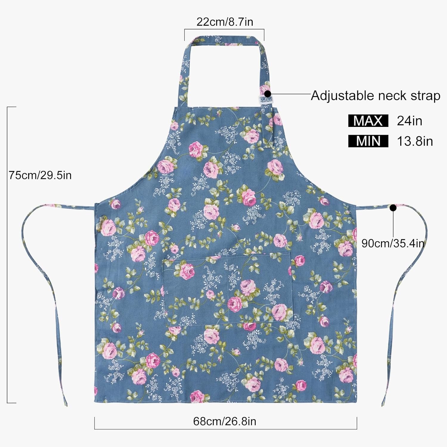 DILLMAN Aprons for Women with Pockets Cotton Linen Cooking Kitchen Baking Soft Durable Floral Gardening Apron - Image 3